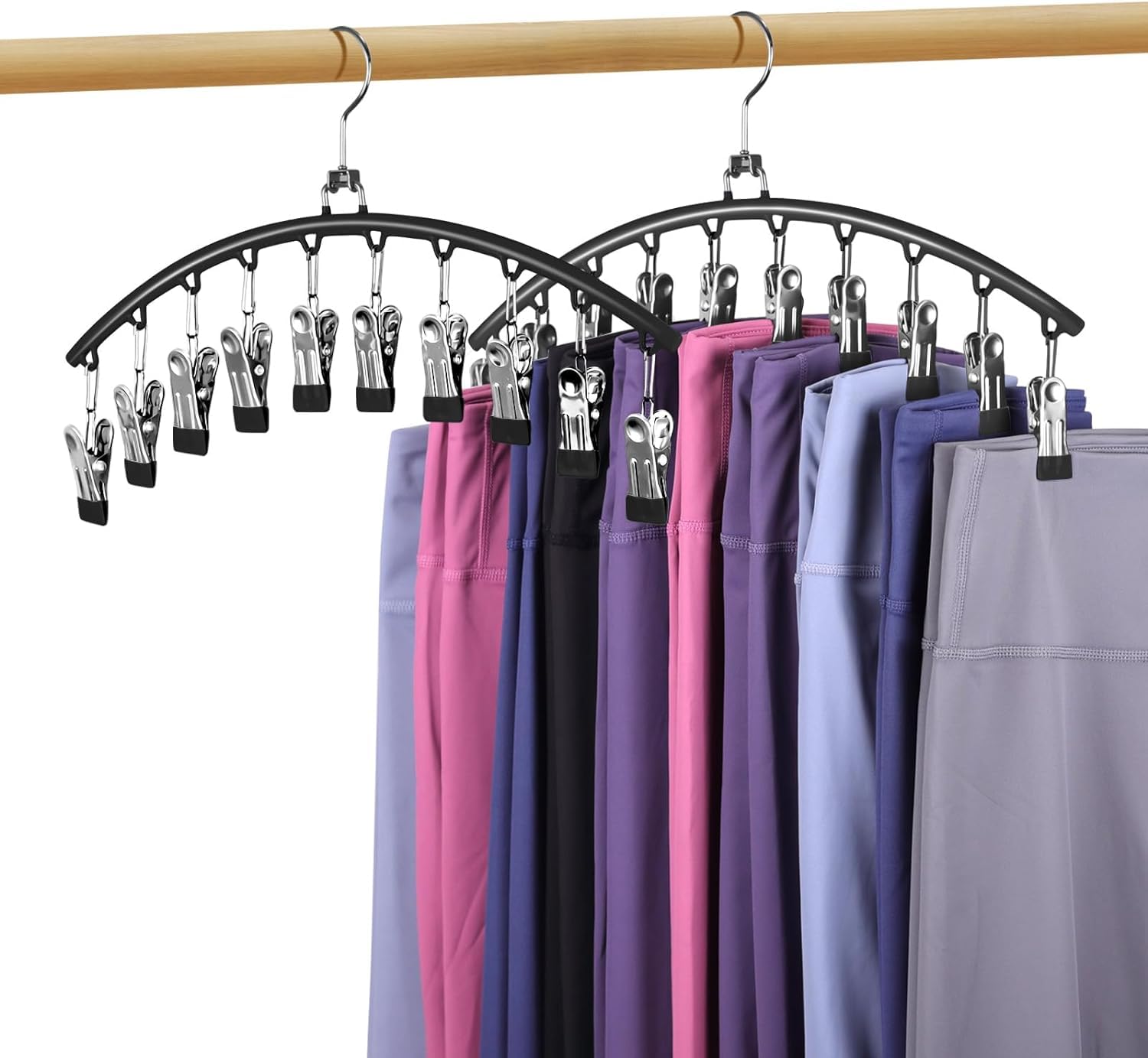 Baoswi 2 Pack Legging Organiser with 360° Rotation, Space Saving Hanging Closet Organiser, Metal Yoga Pants Hangers with 10 Clips Holds 20 Leggings