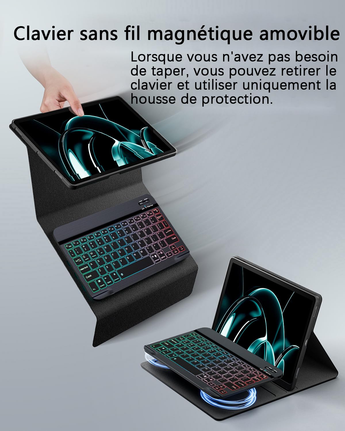 pour Lenovo Idea Tab (2025 TB336ZU/TB336FU)/ Lenovo Tab M11 (2024 TB330FU/TB330XU) 11 Pouces Coque avec Bluetooth sans Fil Français (AZERTY) Clavie Rétroéclairé Souris,Éclairage Arrière Keyboard Case
