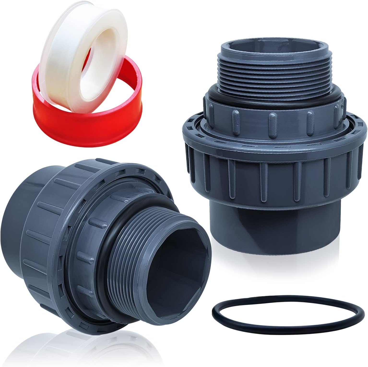 Boltigen 2pcs 1-1/2 PVC Pool Pump Fitting Coupling, 1.5" NPT Male x 1.5" Slip Union Socket Joint Adapter Connector Replacement for Pool Spa Pump