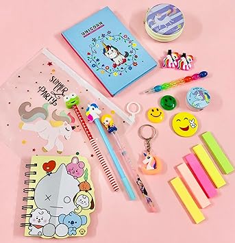 Le Delite Unicorn Combo Diary with Stationary and Unicorn Glitter Pen Kit for Kids Birthday Gift Party Return Favor