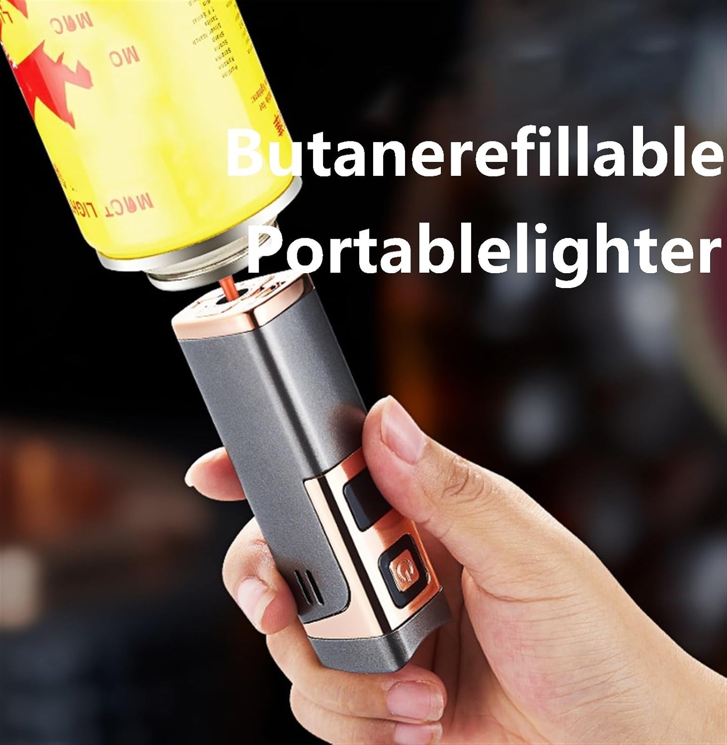 金属製、屋外防風、ポータブル多機能ライター、炎調節可能、ブタン充電式、ギフトキャンドル、キャンプなどに最適 (黒、燃料なし)(Bla