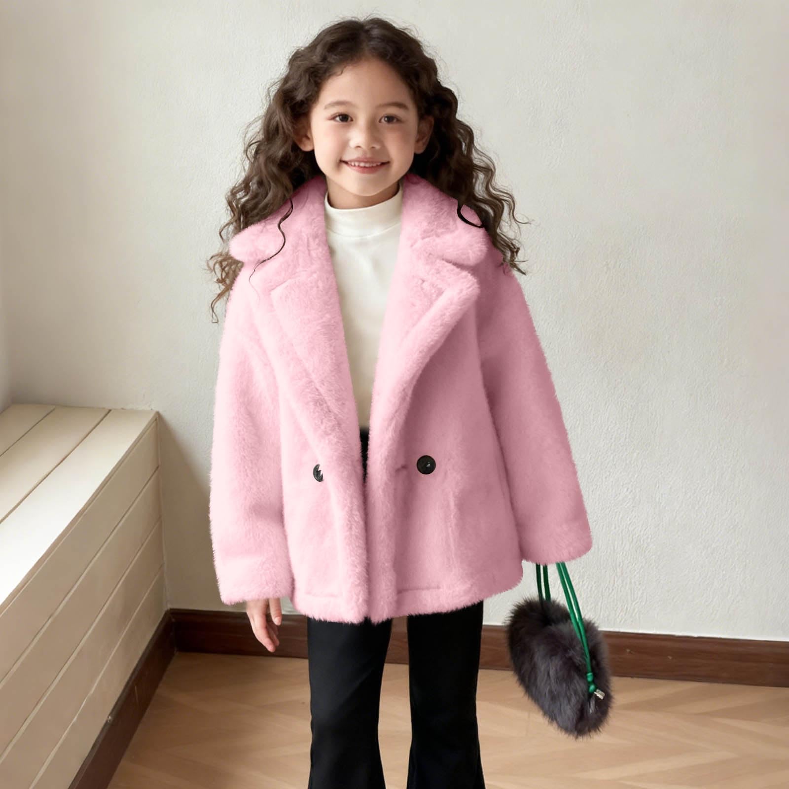 Cappotto in pelliccia sintetica per bambini, giacca invernale con risvolto, antivento, spesso, a maniche lunghe, con bottoni, giacche in pile caldo capispalla da 5-14 anni