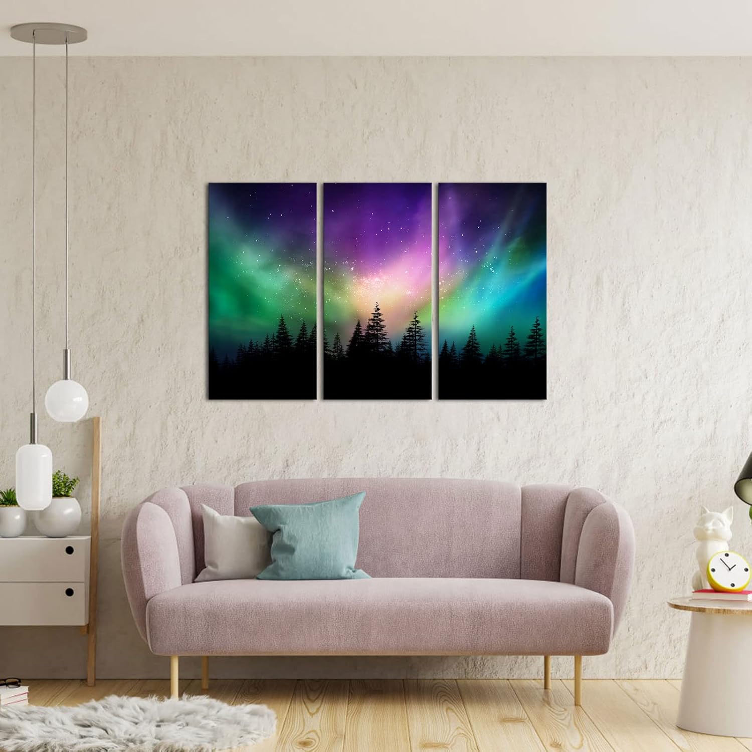 Innopics Northern Lights Wall Art Green Aurora Starry Home Decor Forests Landscape Pictures Photography Canvas Prints Art for Living Room Bedroom Offices 12" W x 24" H x3PCS