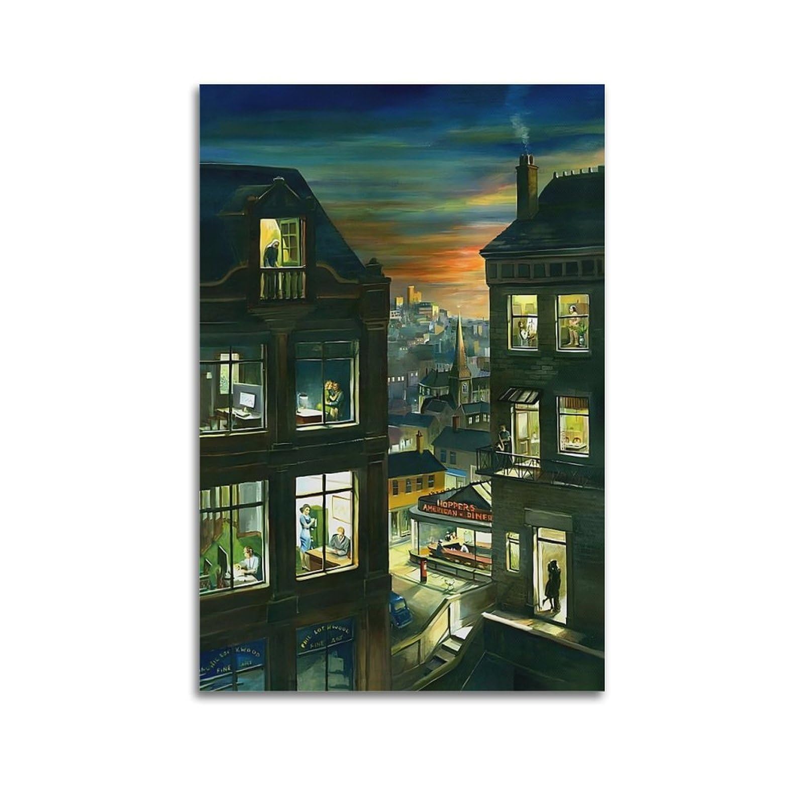 Jocrynsi Unframe-Style Edward Hopper Painting Poster Canvas Vintage Beige Wall Art Posters Aesthetic Canvas Wall Art Print Home Decor For Bedroom Living Room24x36inch(60X90cm)
