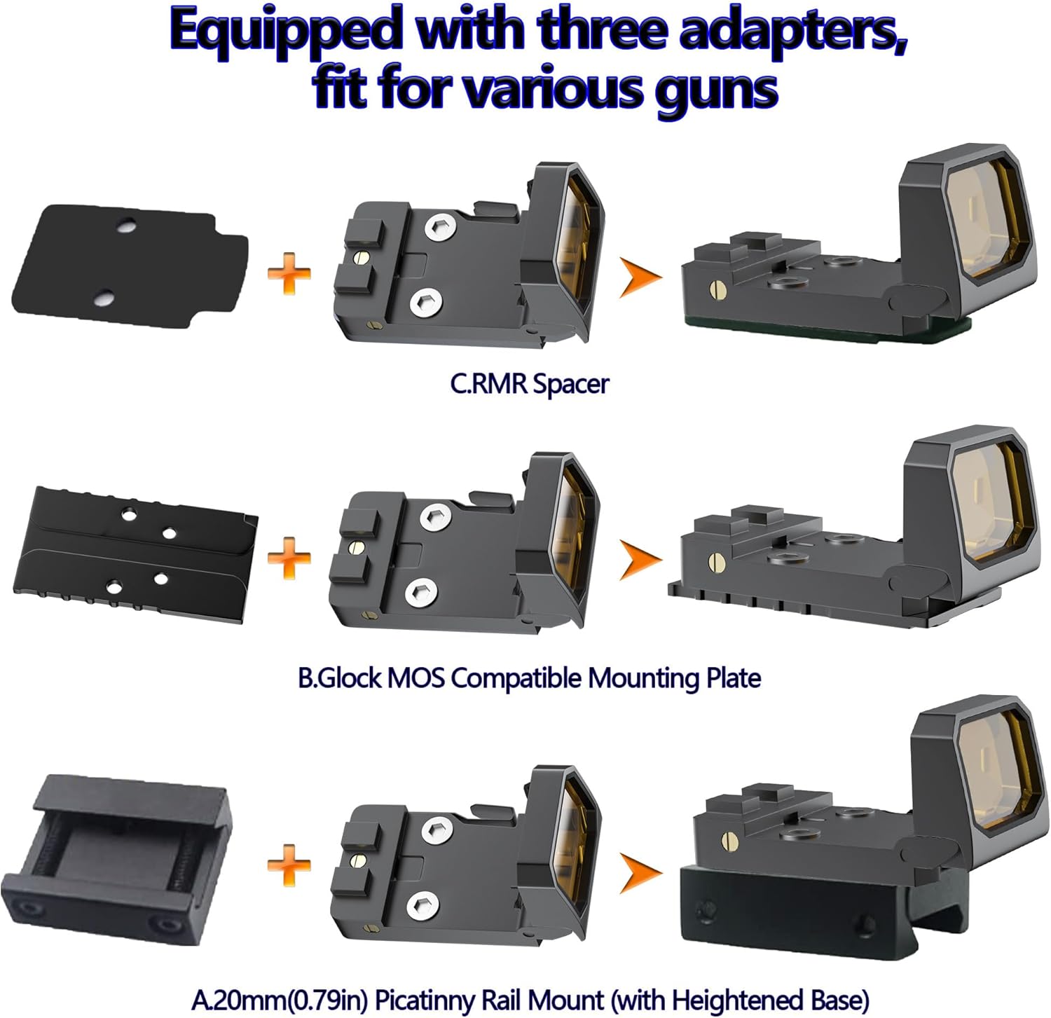 Mini Folding Red Dot Sight Compact Flip Up Reflex Sight for Glock MOS, 3 MOA RMR Red Dot Gun Sight Scope with Heightened Base for Pistol Handgun and Picatinny Rail