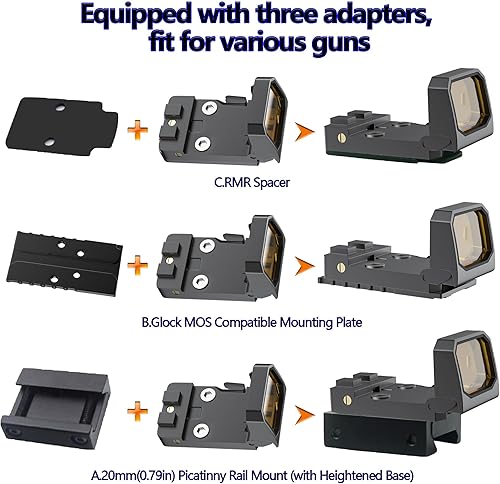 Miniatura 3 de TFFUAM Mini mira plegable de punto rojo compacto abatible para Glock MOS, 3 MOA RMR Red Dot Gun Sight Scope con base elevada para pistola y riel