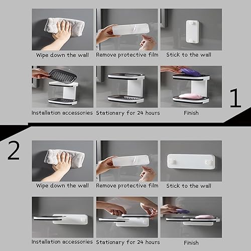 Miniatura 6 de Jabonera para montar en la pared, jabonera autoadhesiva para ducha, protector de jabón de doble capa con bandeja de jabón de plástico de drenaje