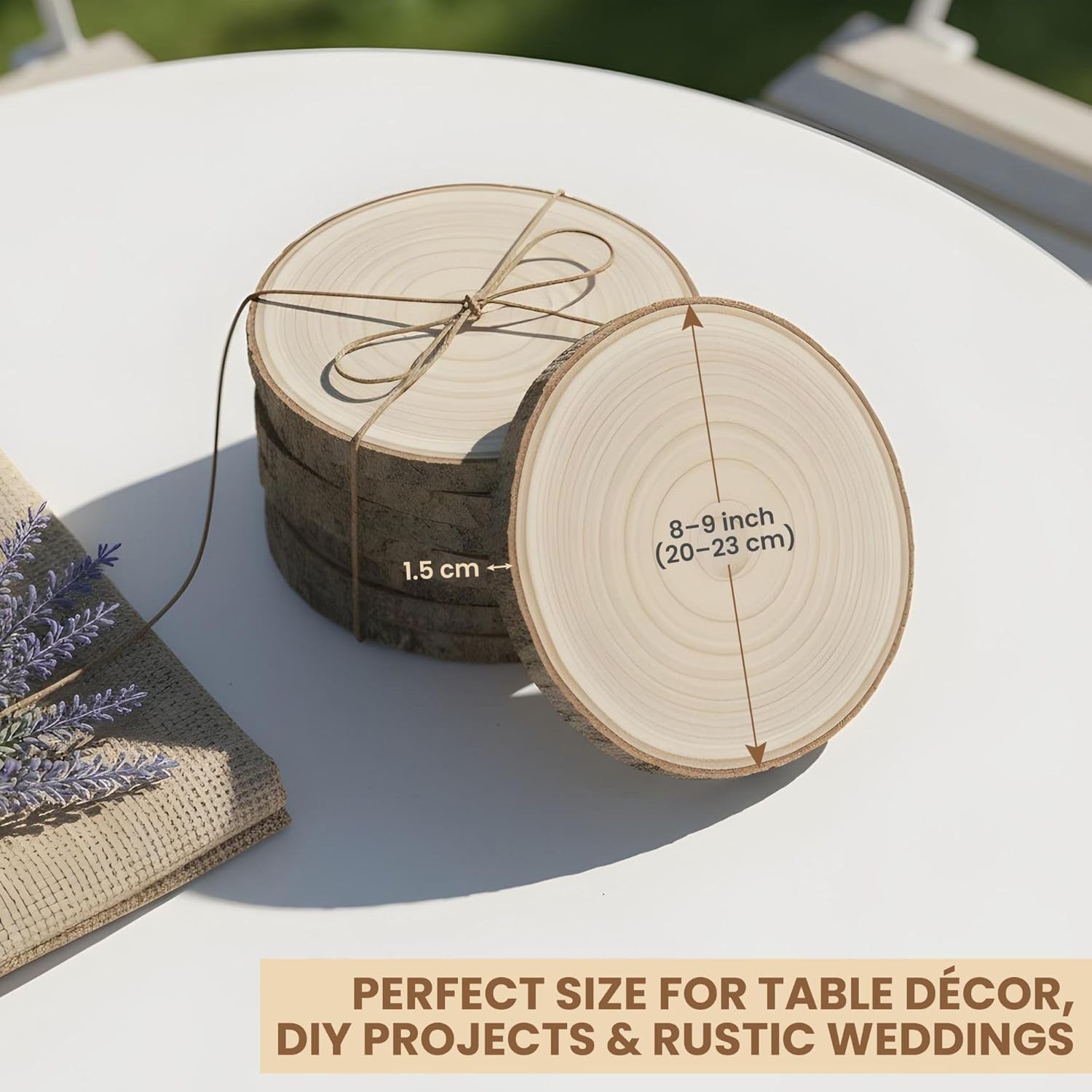 10 Pack Wood Centerpieces for Tables Natural Round Wood Slices for Rustic Wedding Decor and Table Decorations Unfinished Wooden Rounds (8–9 inch) - Image 3
