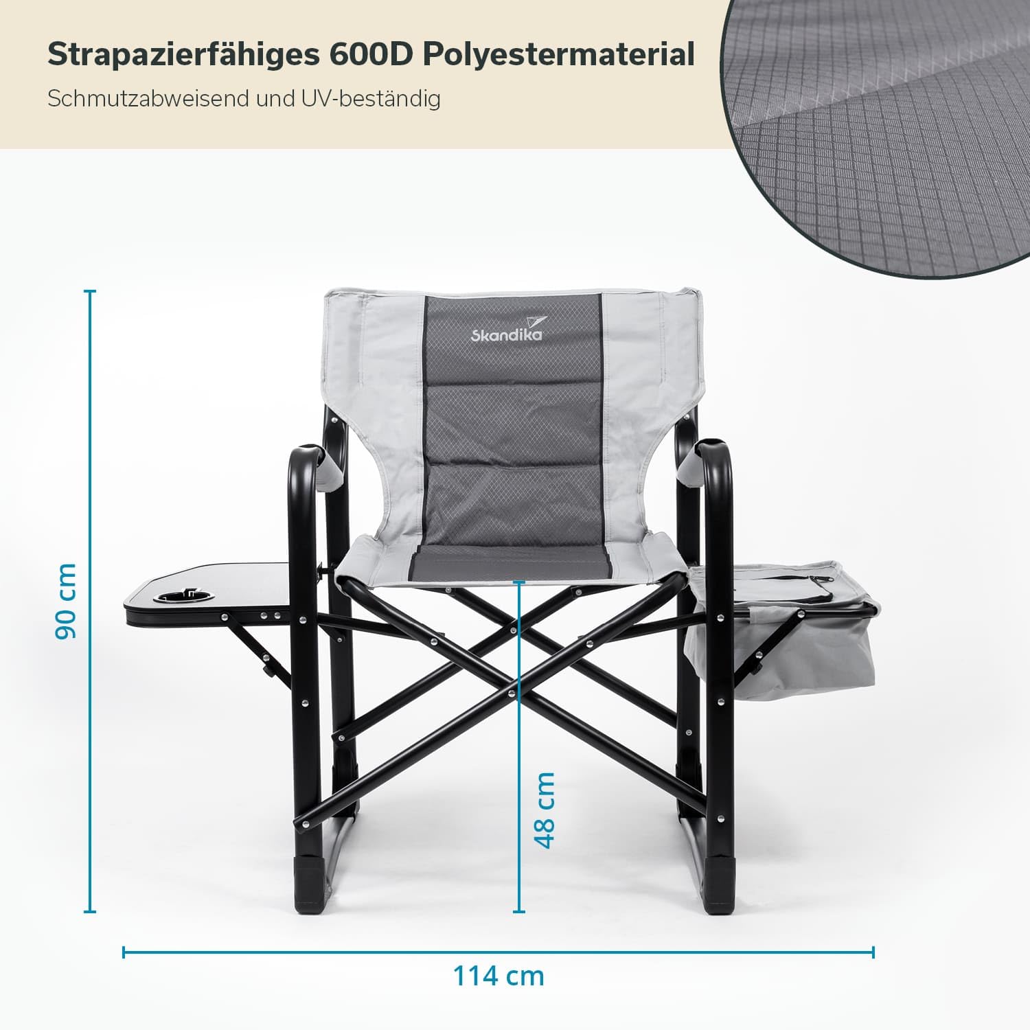 Skandika Campingstuhl Tepsa | Bequemer Klappstuhl mit Tisch und Kühlfach, bis max. 150 kg, klappbar, Getränkehalter | Faltstuhl für Camping, Zelten, Festival, Angeln, Strand