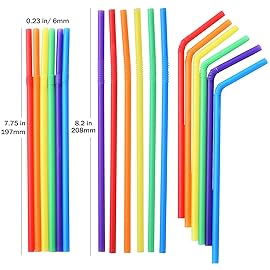 ALINK 500-Pack Solid Colors Flexible Drinking Straws, Plastic Disposable Bendy Straws - 7.75 x 0.23