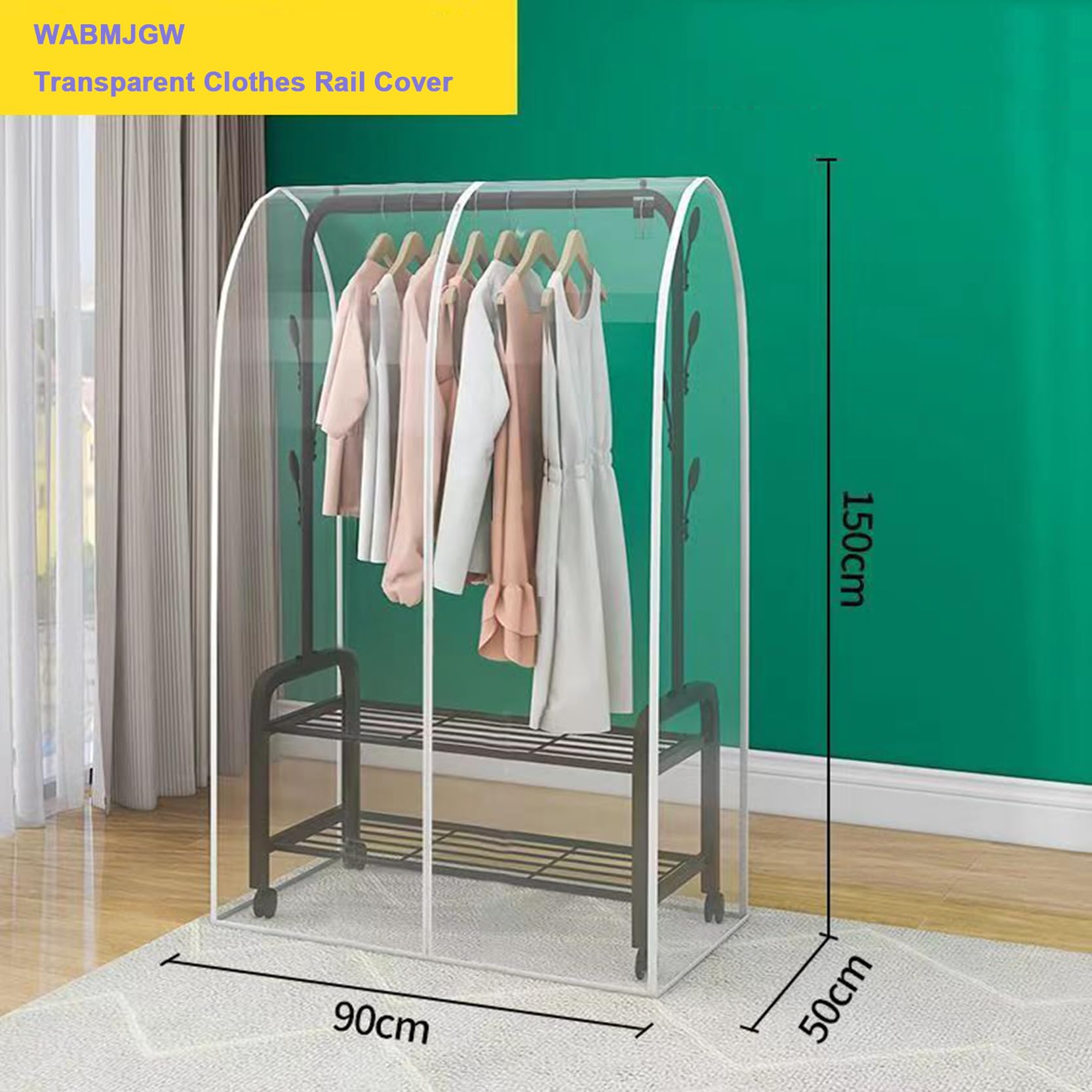 Funda transparente a prueba de polvo para perchero, protector de PEVA para ropa, se adapta a armarios colgantes de 90 x 50 x 150 cm, mantiene la ropa limpia y ordenada