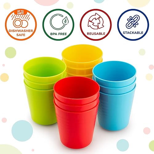 Miniatura 3 de Vasos para niños, juego de 12 vasos de plástico para niños, 8 onzas, vasos de plástico reutilizables, aptos para lavavajillas, vasos sin BPA para