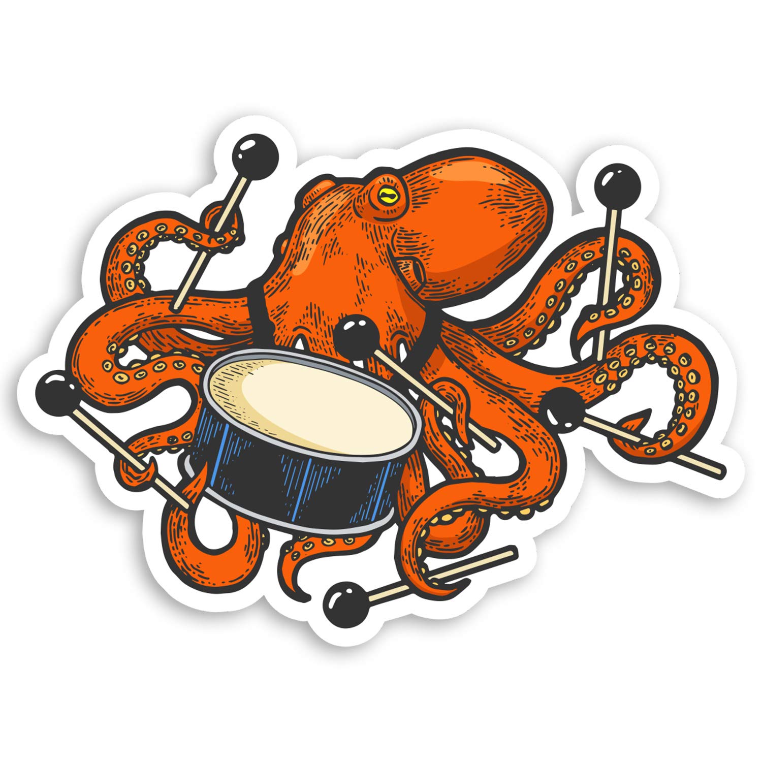 Destination Vinyl Ltd Multi 2 X 10Cm Octopus Drummer Vinyl Stickers - Drums Band Joke Laptop Sticker #34033 (10Cm Wide)