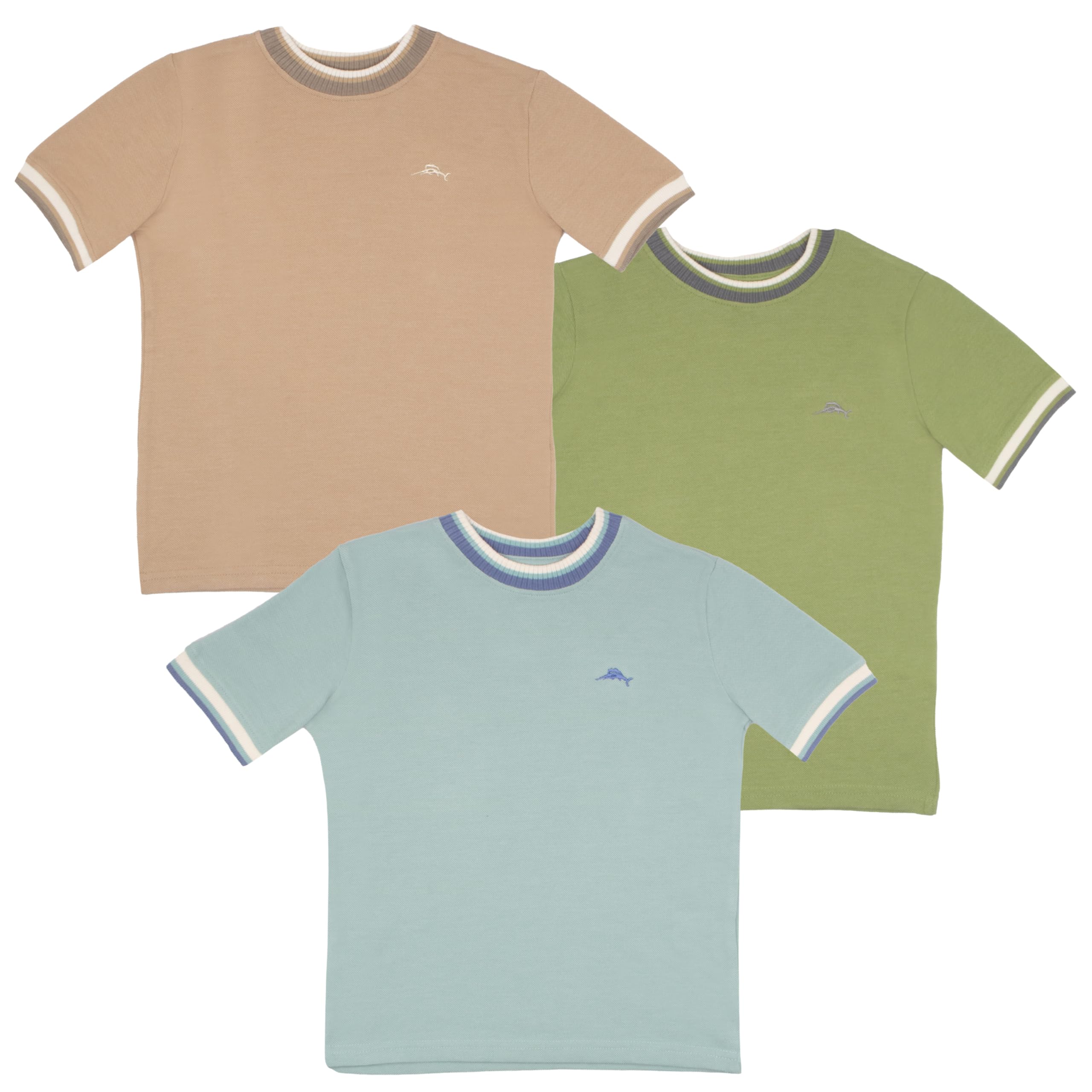 Tommy Bahama Paquete de 3 camisetas de cuello redondo para niños, elegantes camisetas de manga corta para niños, adolescentes y niños pequeños