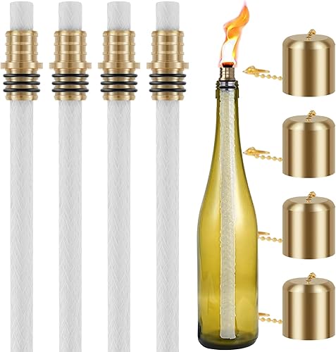 Kit de 12 antorchas para botellas de vino, kit de antorcha de botella de vino ligero, con 4 mechas de antorcha, 4 soportes de mecha de antorcha de