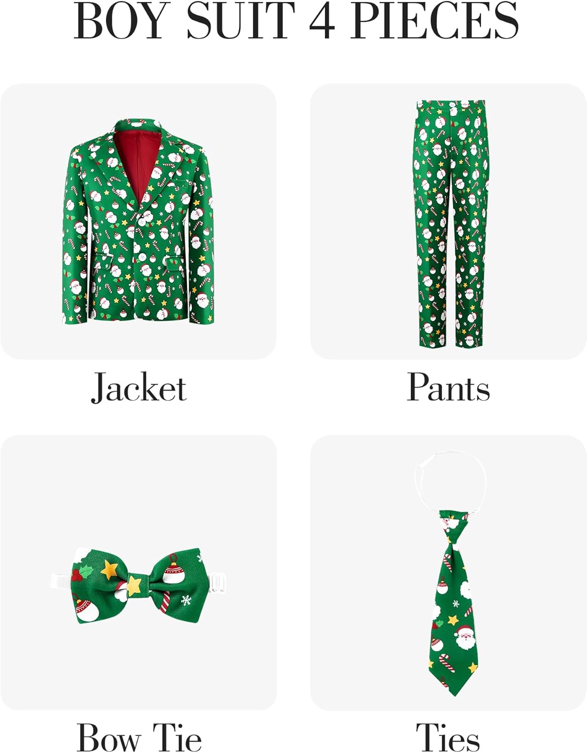 Kids Christmas Suits for Boys 4 Piece Including Jacket,Pants and Bow Tie for Festive Gatherings 5-12 Years