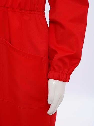 Kids Girls Mechanic Coveralls Flight Suit Long Sleeve Cargo Jumpsuit with Pockets for Halloween Party Red 16 Years