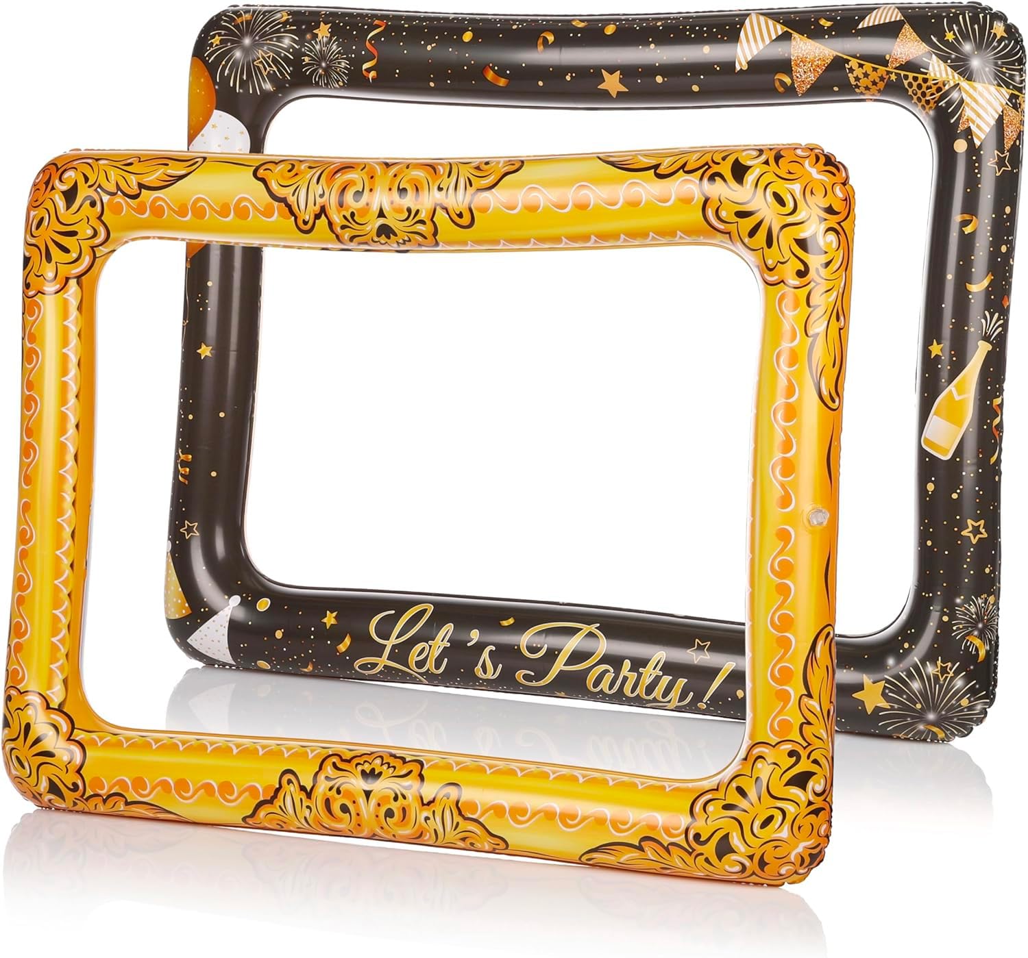 Double Sided Inflatable Selfie Frame ~ Black & Gold Party Photo Booth Prop ~ Reusable Inflatable Picture Frame for Weddings, Birthdays, New Year, Hen & Stag Parties