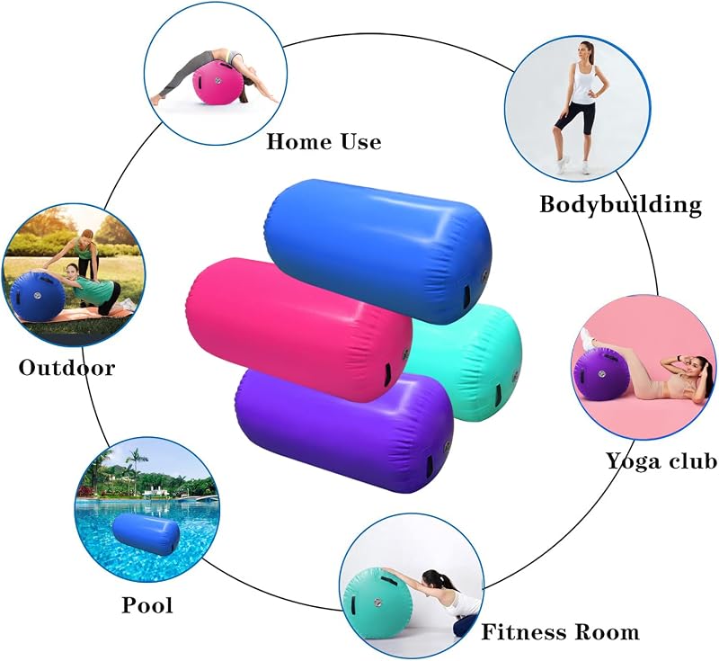 Home U Felfújható Léghengerű Tornaszőnyeg - Kék PVC Jóga és Gimnasztikai Légpárna Pumpával, 120x90 cm - Fitness és Testformáló Edzésekhez