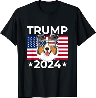 US Election Vote Trump 2024 Australian Shepherd Dog USA Flag Men Women Girls Kids T-Shirt