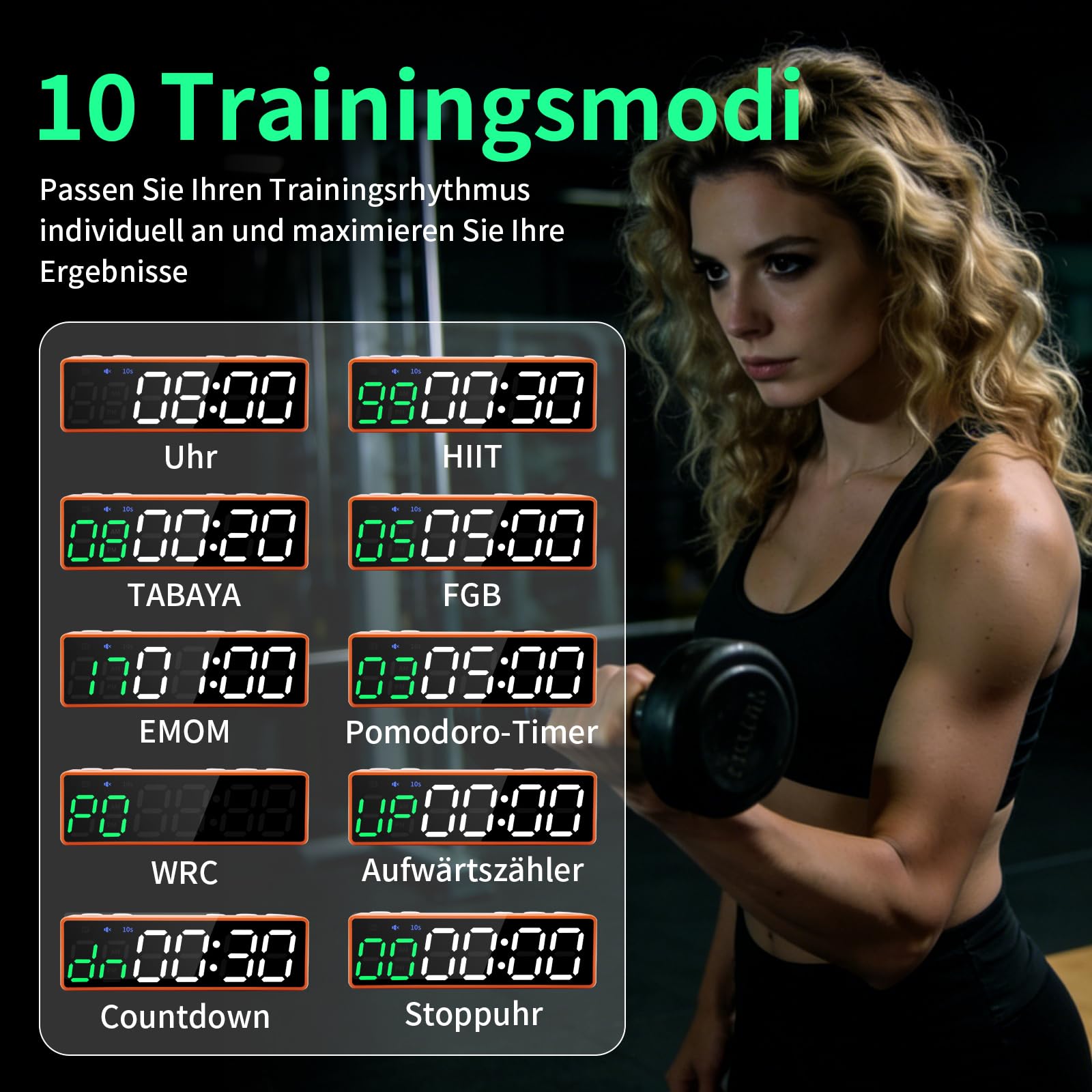 LUCKY TIME Gym-Timer, 10 Trainingsmodi HIIT Tabata Stoppuhr Intervall-Timer