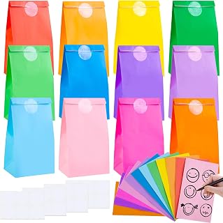 JOHOUSE 48 Pack Colorful Gift Bags with Stickers, Goodie Bags for Birthdays, Baby Showers, Crafts, Wedding