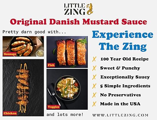 Miniatura 8 de Little Zing Mostaza danesa  Salsa de mostaza gourmet dulce y picante con patada de rábano picante  totalmente natural, sin aceites, rellenos o