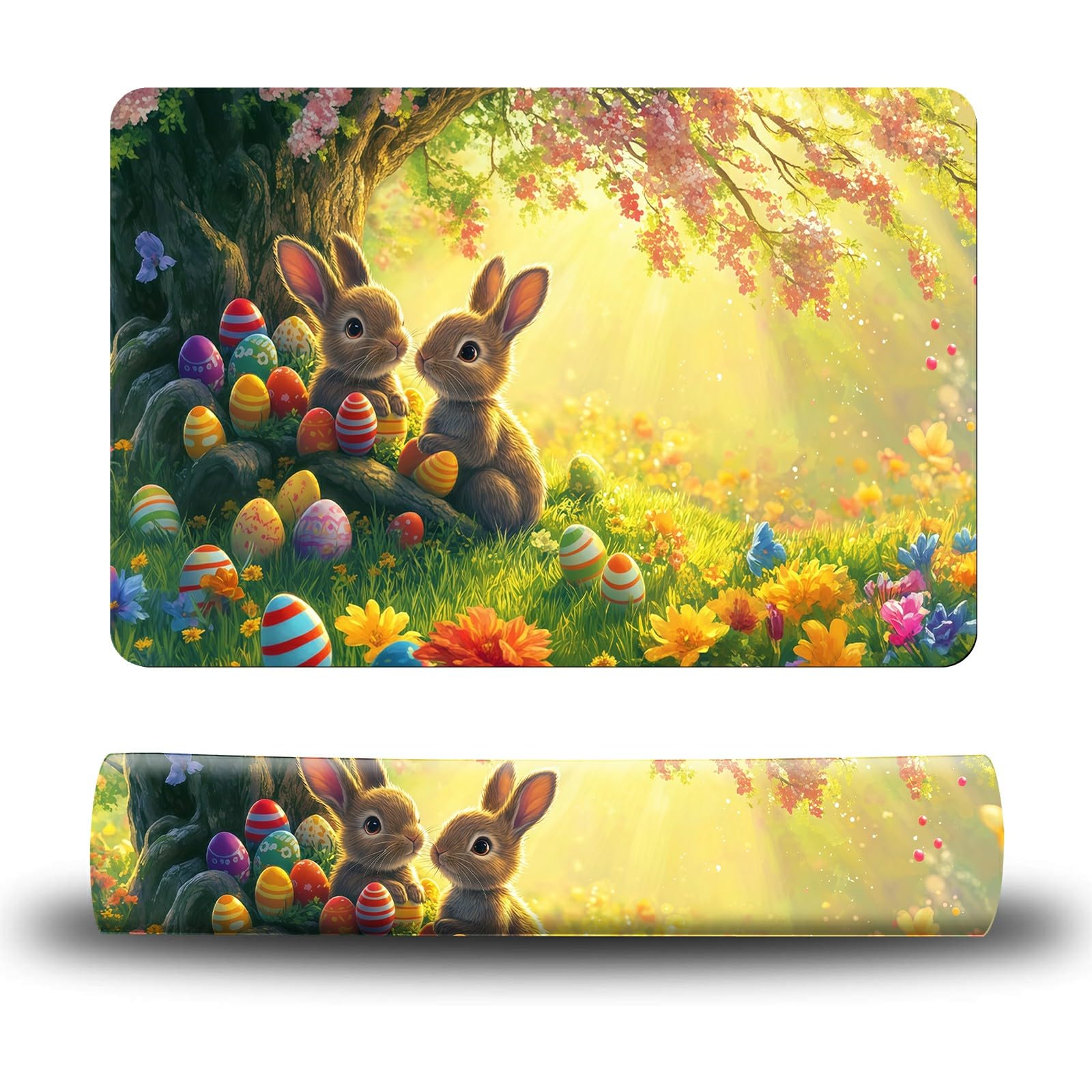 Dikoer Dog Food Mat, 15.7" x 23.6" Absorbent Pet Feeding Mat for Food and Water, Waterproof Diatom Mud Pet Placemat with Non-Slip Rubber Backing, Easy Clean Cat Bowl Mat for Floors - Forest Rabbit