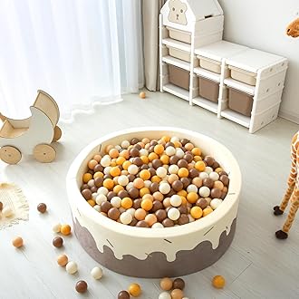 GOGOSO Ball Pit Balls for Toddlers Phthalate-Free BPA-Free Non-Toxic Crush Proof Soft Plastic Play Balls Baby Kids Shape Tent Pool Playhouse Playpen Party Decor,Creamy Brown+Yellow+Milktea 100PCS