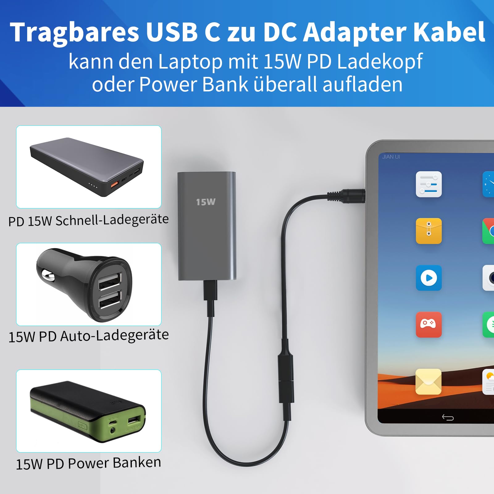 USB C Auf 5,5×2,5mm Adapterkabel Mit 8 Steckern - 60W Für Kameras, Router & Mehr