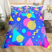 Vista 12 de Memphis - Juego de funda de edredón – Ropa de cama vintage amarillo púrpura con patrón de estilo retro, formas geométricas, ilustraciones