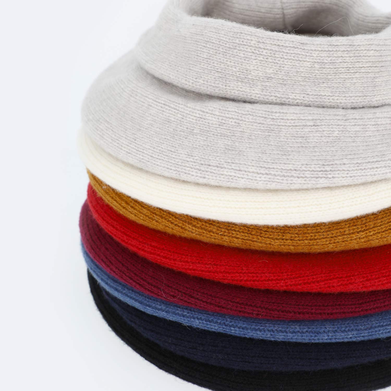 fiebig Strickbaske mit Umschlag | Barett in One Size aus Wollmaterial | Warme Wollbaske in vielen Farben