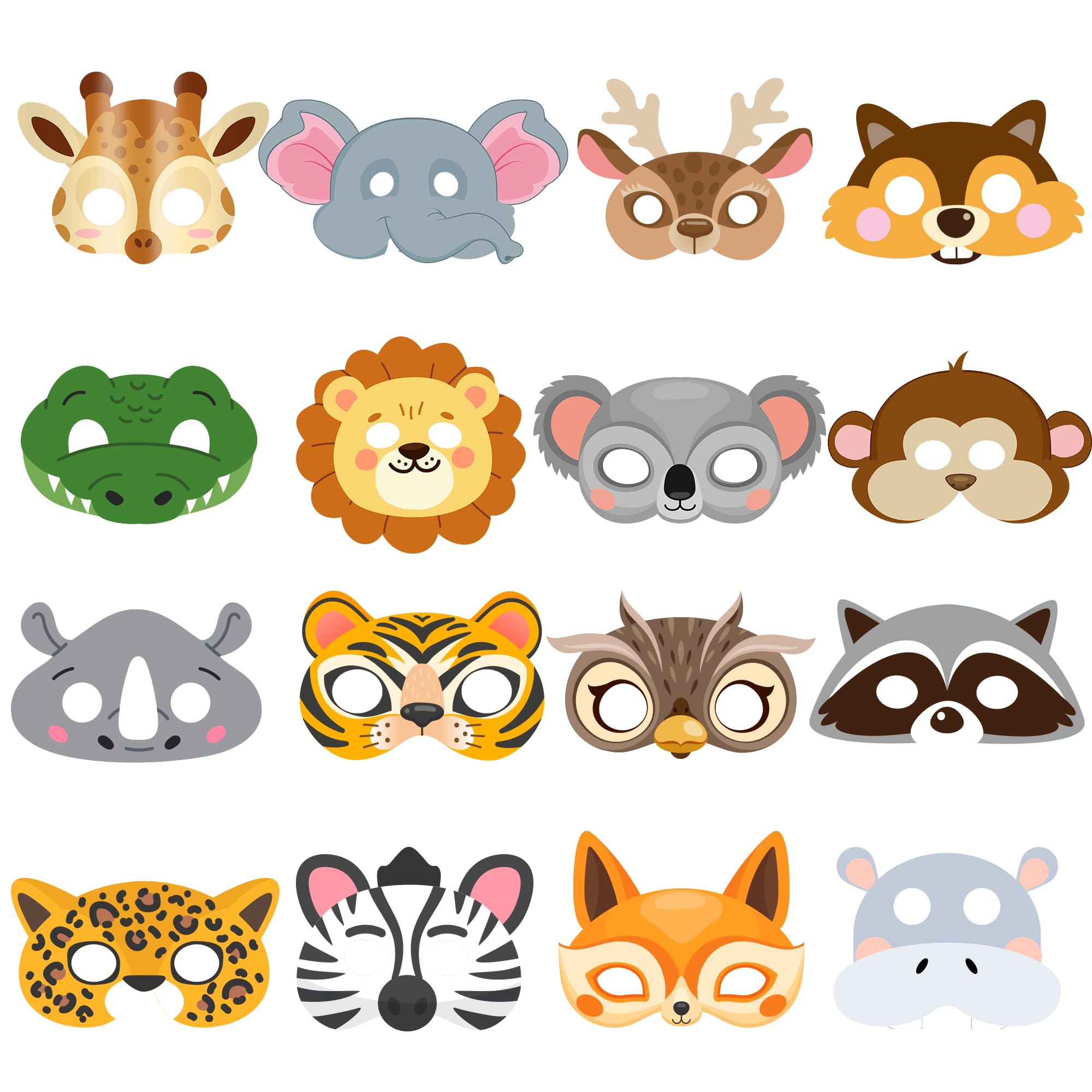Jungle Animal Masks, 16 Pcs Animal Party Masks Set - Safari Animal Face Mask for Kids, Jungle Safari Party Mask & Safari Animal Theme Mask, for Jungle Animal Party Decorations Supplies
