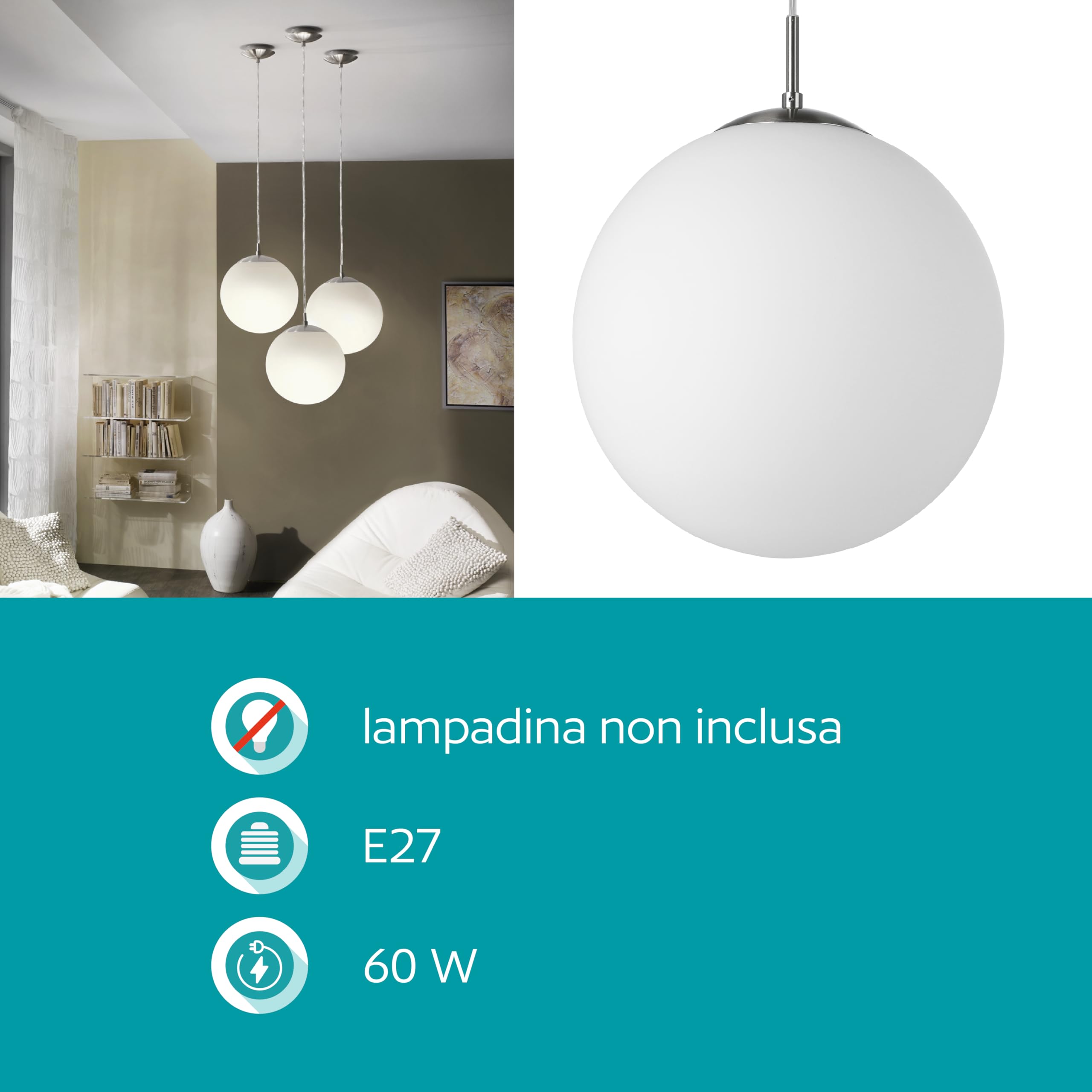 EGLO 85263 RONDO soffitto lampada a sospensione con opale opaco vetro diametro 30 CM OPACO nickel
