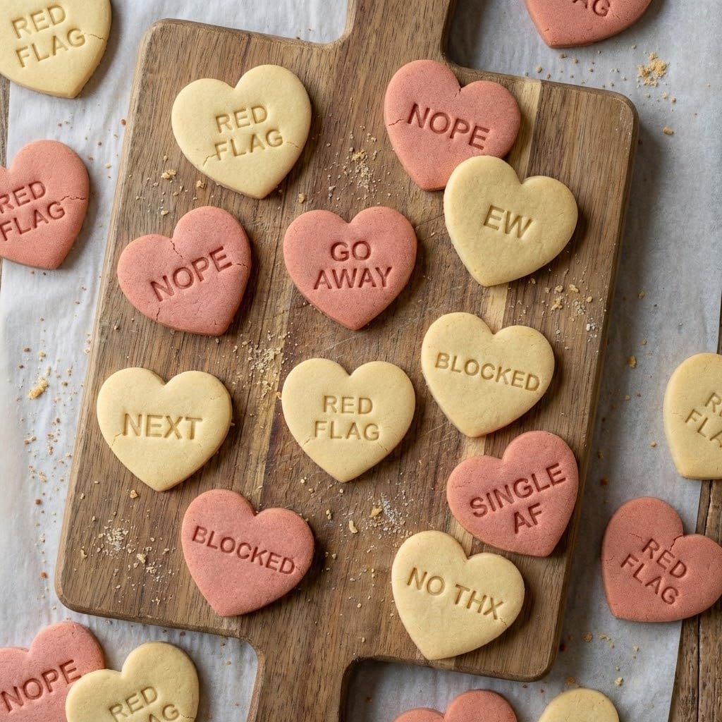 BAKERLOGY Emporte-pièces cœurs message anti-Saint-Valentin – Lot de 10 designs humoristiques pour célibataires