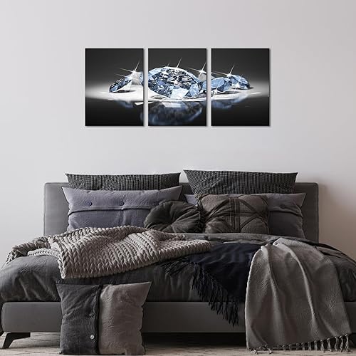 Miniatura 5 de Biuteawal Arte de pared blanco y negro de 3 paneles, diamantes de lujo sobre fondo negro, impresión sobre lienzo, pintura de moda, decoración del