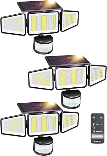 Miniatura 9 de Ensenior - Luces solares de movimiento para exteriores, 228 luces LED de seguridad solar con control remoto, IP65 impermeable, 3 cabezales de luz de