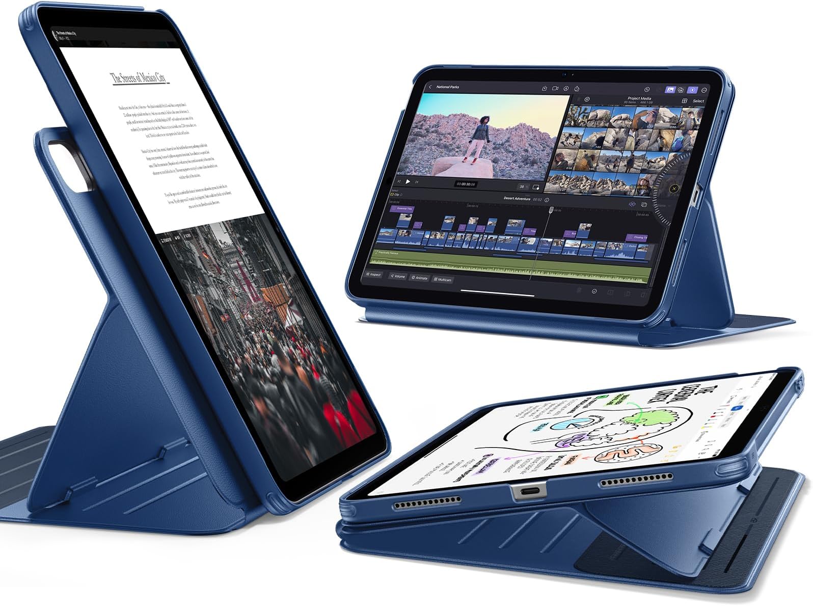 for iPad A16 Case, iPad 11th/10th Generation Case (2025/2022), Removable Magnetic Cover, Adjustable Portrait/Landscape Stand with Raised Screen View, 9 Standing Angles, Blue