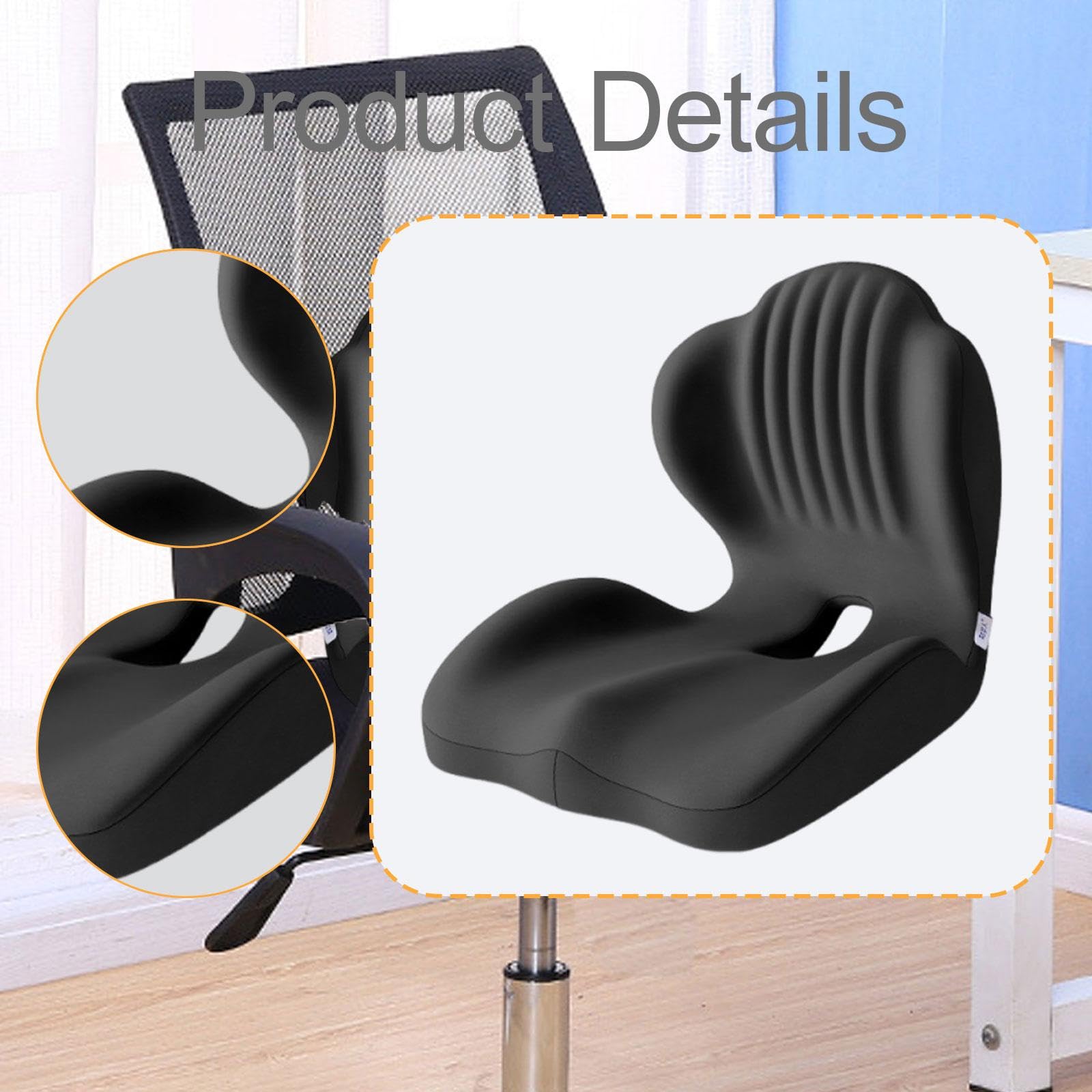 Cuscino Seduta Memory Foam Supporto Schiena Pad Sedia Ergonomico con Rivestimento Rimovibile E Base Antiscivolo Adatto per, Nero