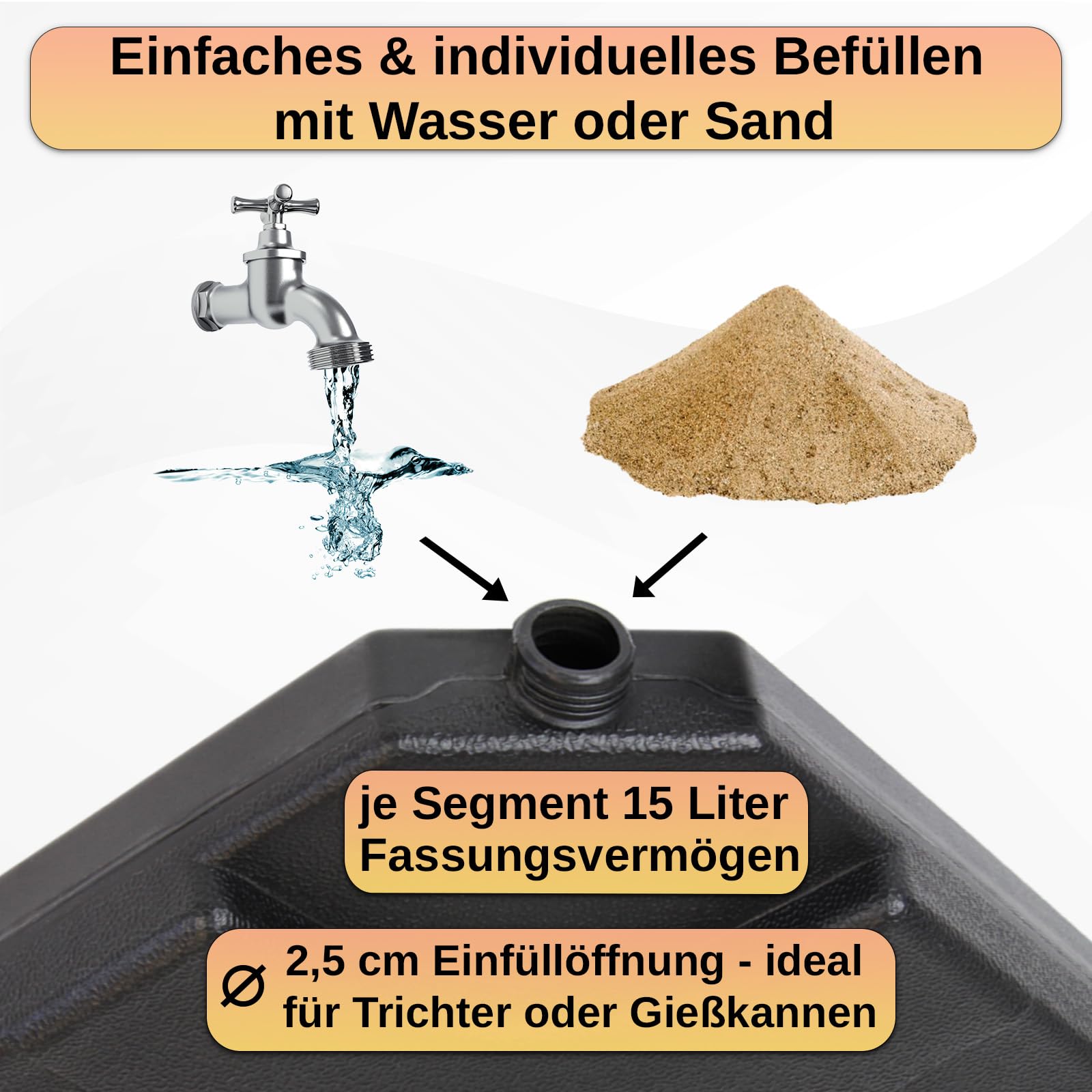 Montafox Sonnenschirmständer 4-teilig Schirmgewicht für Ampelschirm Bodenkreuz schwarz 60 Liter / 100 kg - befüllbar mit Wasser oder Sand 7 Jahre Garantie auf Material*