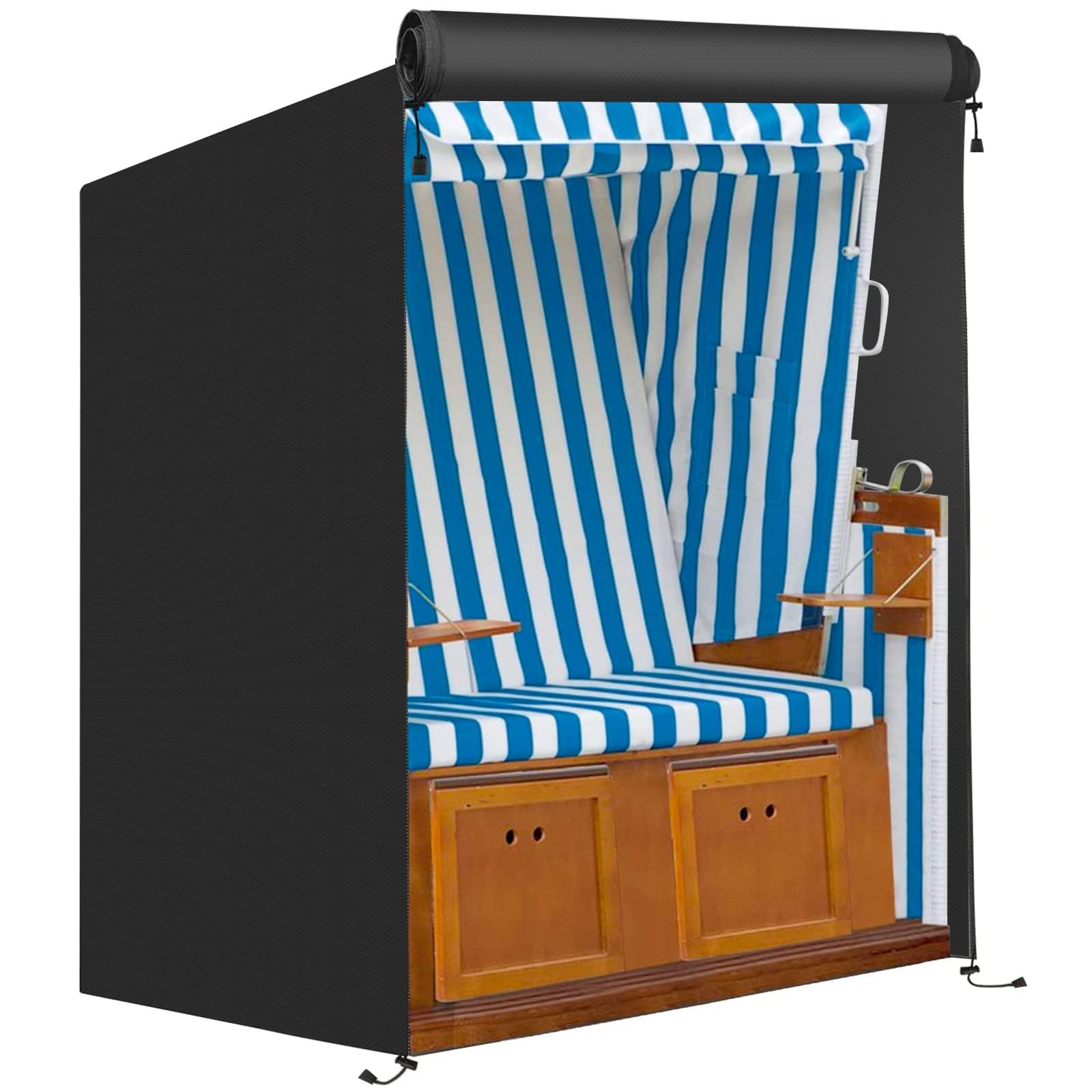 FINEW Strandkorb Schutzhülle Winterfest, 600D Oxford Gewebe Strandkorbhülle 120x90x155/140cm, Abdeckung Strandkorb Wasserdicht, Reißfest, UV Beständig, Abdeckhauben für Strandkörbe Winddicht (Schwarz)