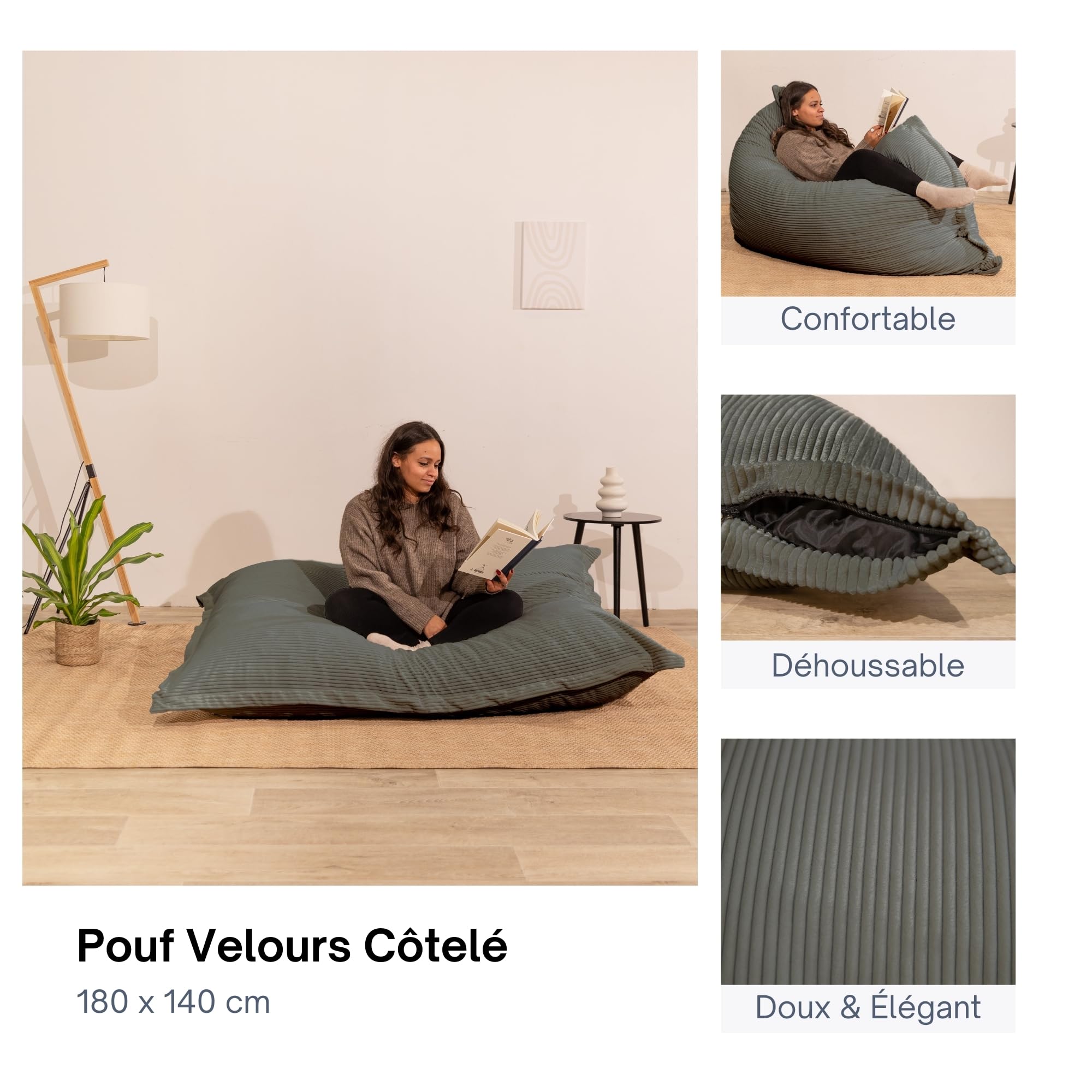 Pouf Poire Géant 100cm Velours Côtelé - Rembourrage Moelleux | Pour Salon, Chambre Ado
