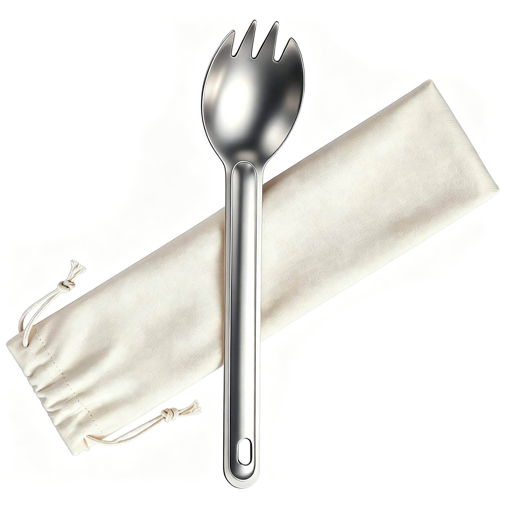 Titanium Spork, 6.18 Inch Long Handle, Silver