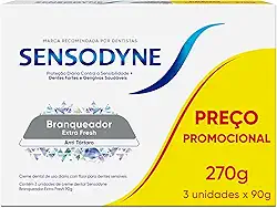 Sensodyne Creme Dental Branqueador Extra Fresh com Flúor, Leve 3 e Pague 2, Anti Tártaro, Contra Sensibilidade, 90g cada