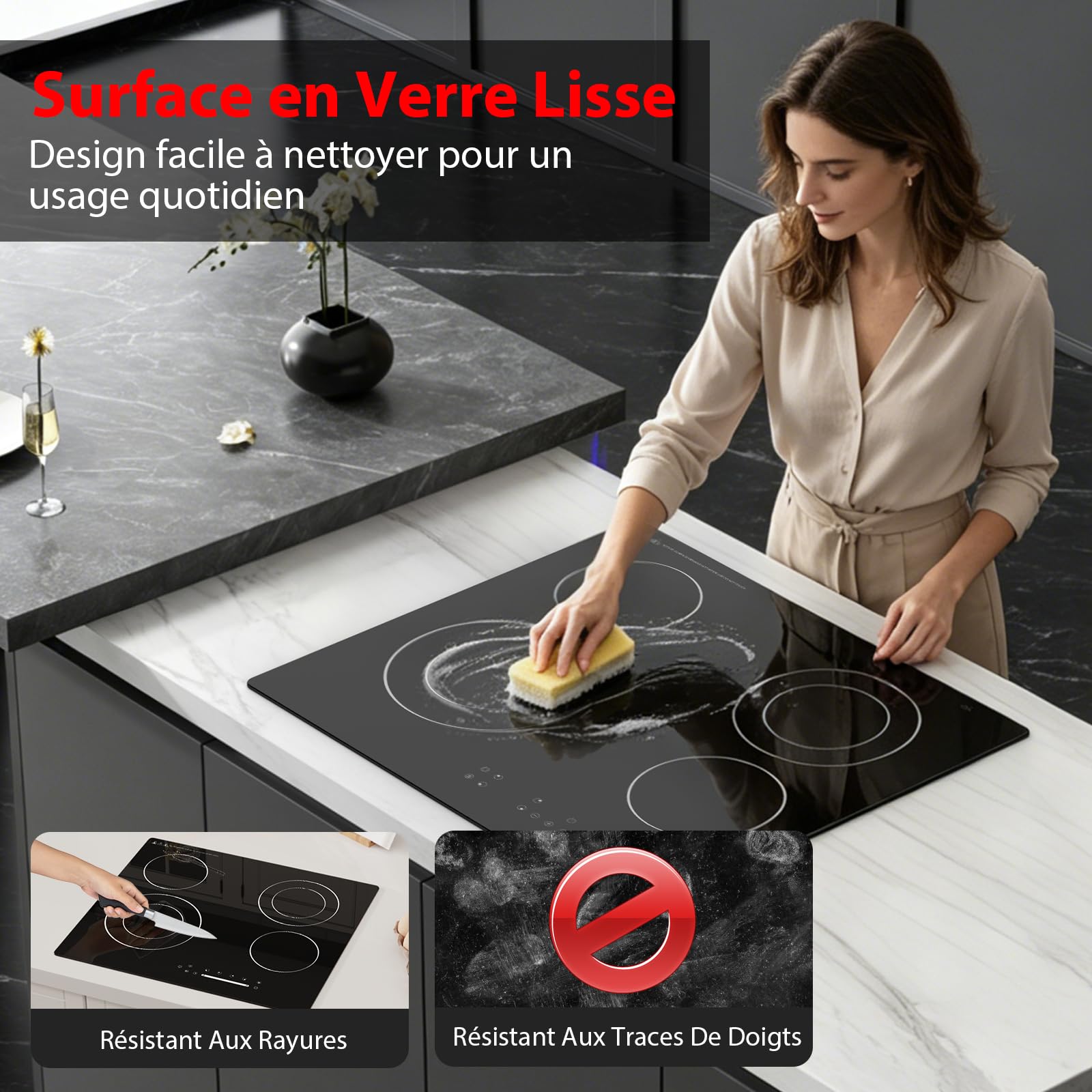 Plaque de Cuisson Électrique 60cm 4 Foyers 6700W Tactile