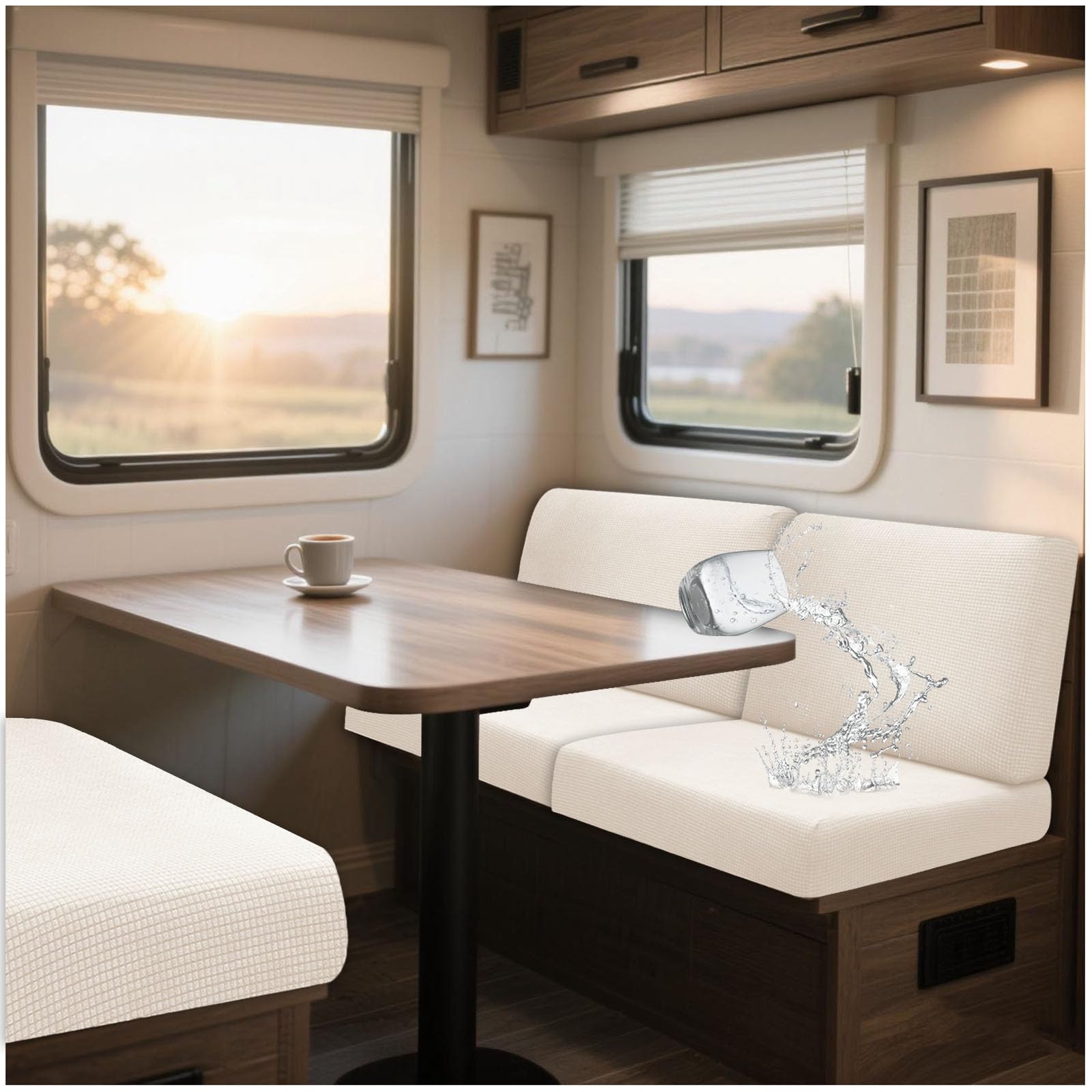 NNSMUN Bezüge Für Wohnwagenpolster Jacquard, rutschfeste Wohnmobil Sitzpolster Bezug Mit 2 Cord Wasserdichtes, Sofa Sitzkissenbezug Für Schonbezug Wohnwagen Polster (Beige,L 150-190cm,W 65-95cm)