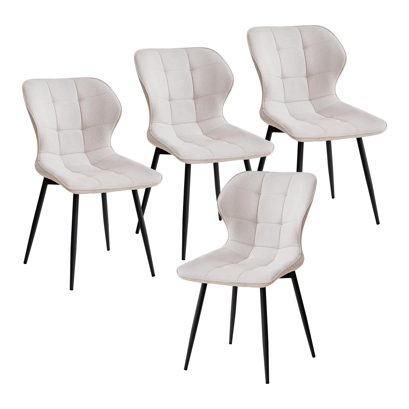 GrandCA HOME Set of 4 Upholstered Linen Dining Chairs with Black Metal Back and Legs, Living Room Chair for Kitchen, Dining Room, Bedroom - White
