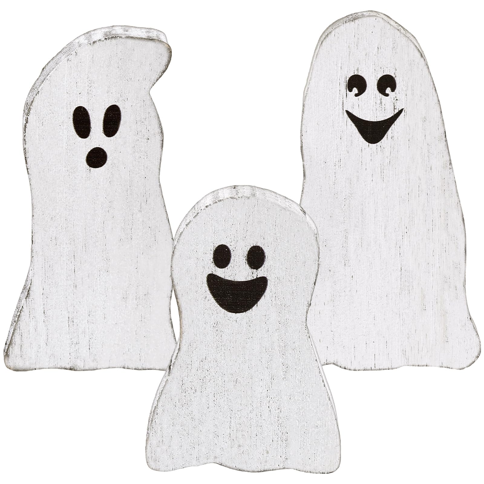 Suzile 3 Pcs Halloween Decor Wooden Ghost Sign Ghost Theme Table Centerpieces Cute Ghost Tiered Tray Decorations Rustic Farmhouse Ghost Sign for Halloween Fall Party Home Shelf Photo Prop Display