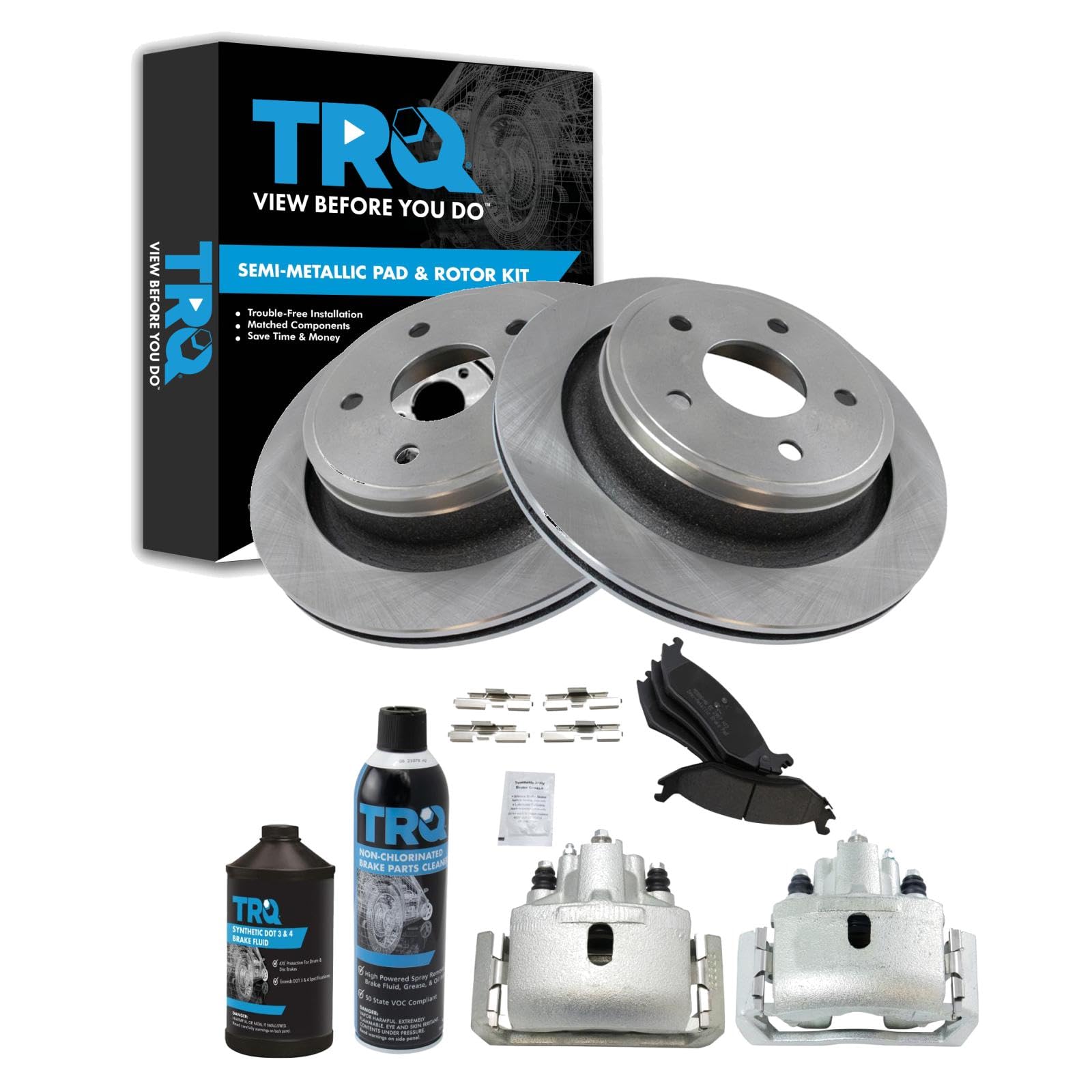 TRQ Rear Brake Pad &amp; Rotor Kit Compatible with 07-09 Chrysler 02-10 Dodge 11-18 Ram