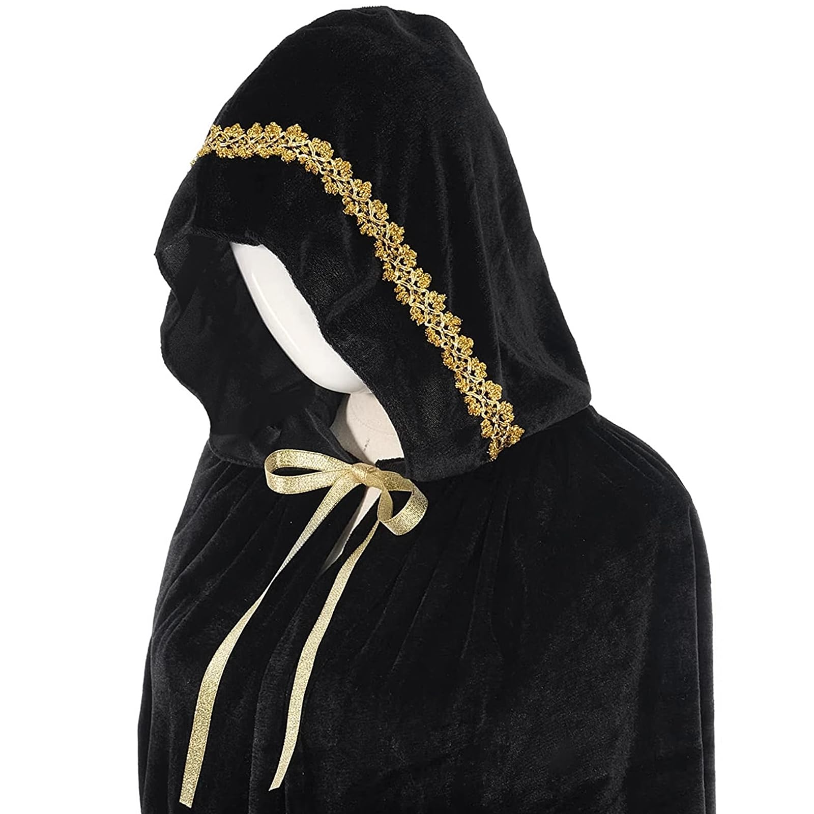 Halloween Hooded Cloak Long Velvet Cape Gothic Medieval Vampire Cape Witch Princess Cloak Robe High Collar Magician Hooded Cloak Renaissance Accessory - Image 2